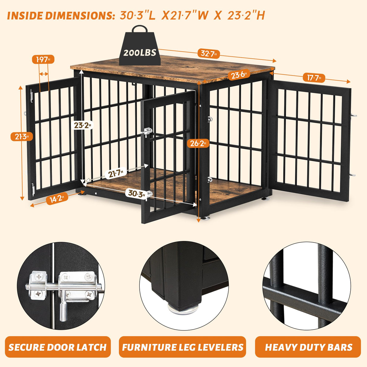 rehomerance Rustic Heavy Duty Dog Crate Furniture for Small and Medium Dogs, Decorative Pet House End Table, Wooden Cage Kennel Furniture Indoor rehomerance