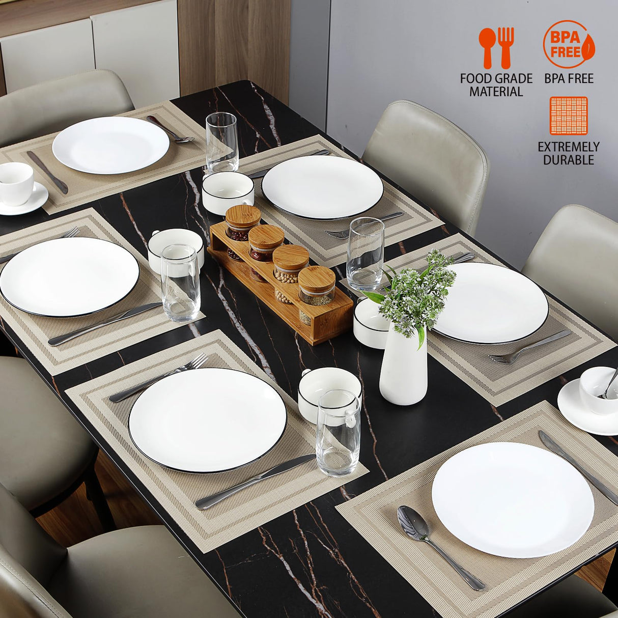 Bxzandya Placemats Set of 8,Washable,Heat and Stain Resistant Indoor/Outdoor Place mats,Vinyl Woven Non Slip Table Mats for Restaurant Table Protection,PVC Placemats(Beige,8PCS) BxzanDya