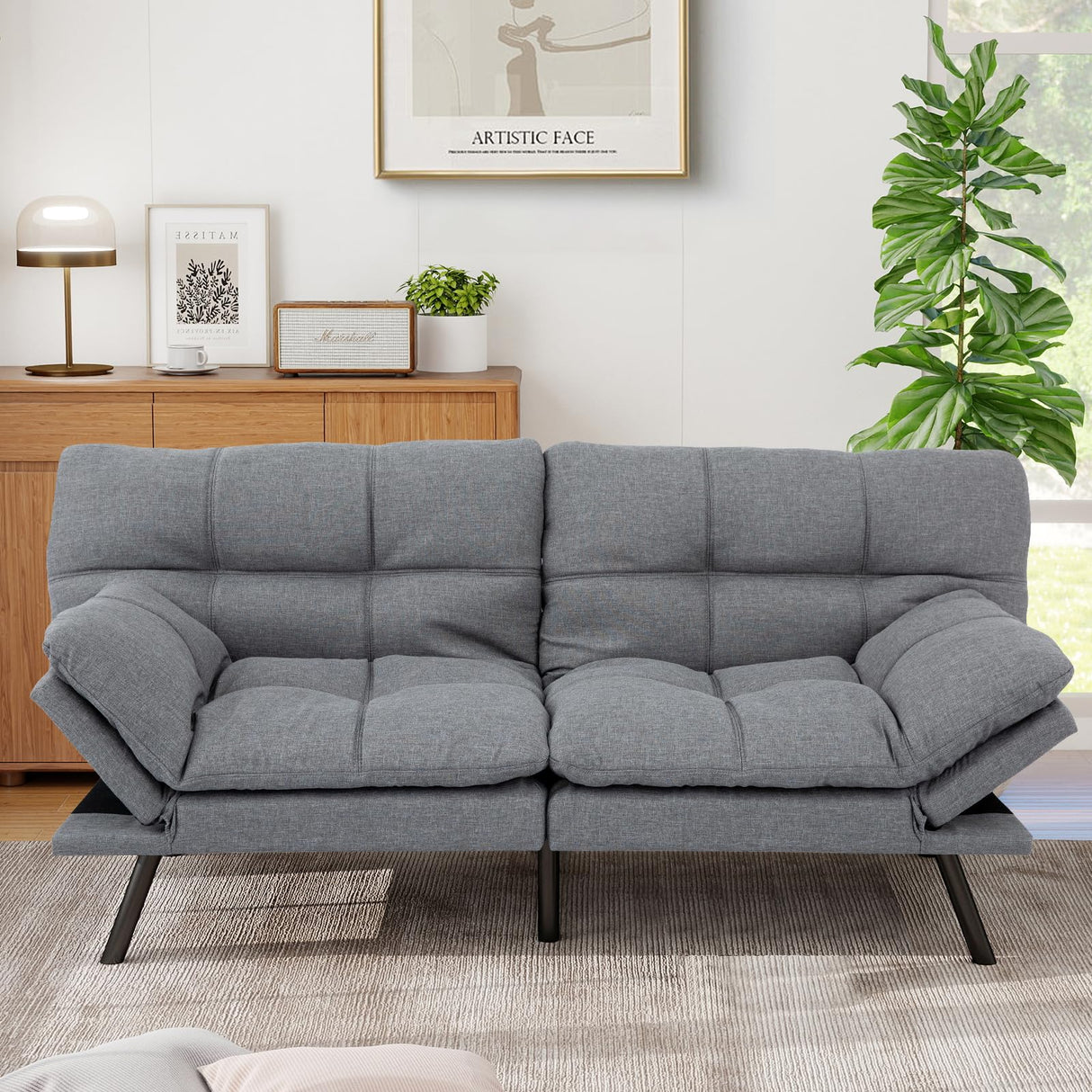 MUUEGM Futon Sofa Bed,Memory Foam Modern Convertible Couch Bed,Folding Futon Sleeper Couch with Compact Living Space,Apartment,Dorm,Bonus Room,71" D x 33" W x 31.5" H,Grey MUUEGM