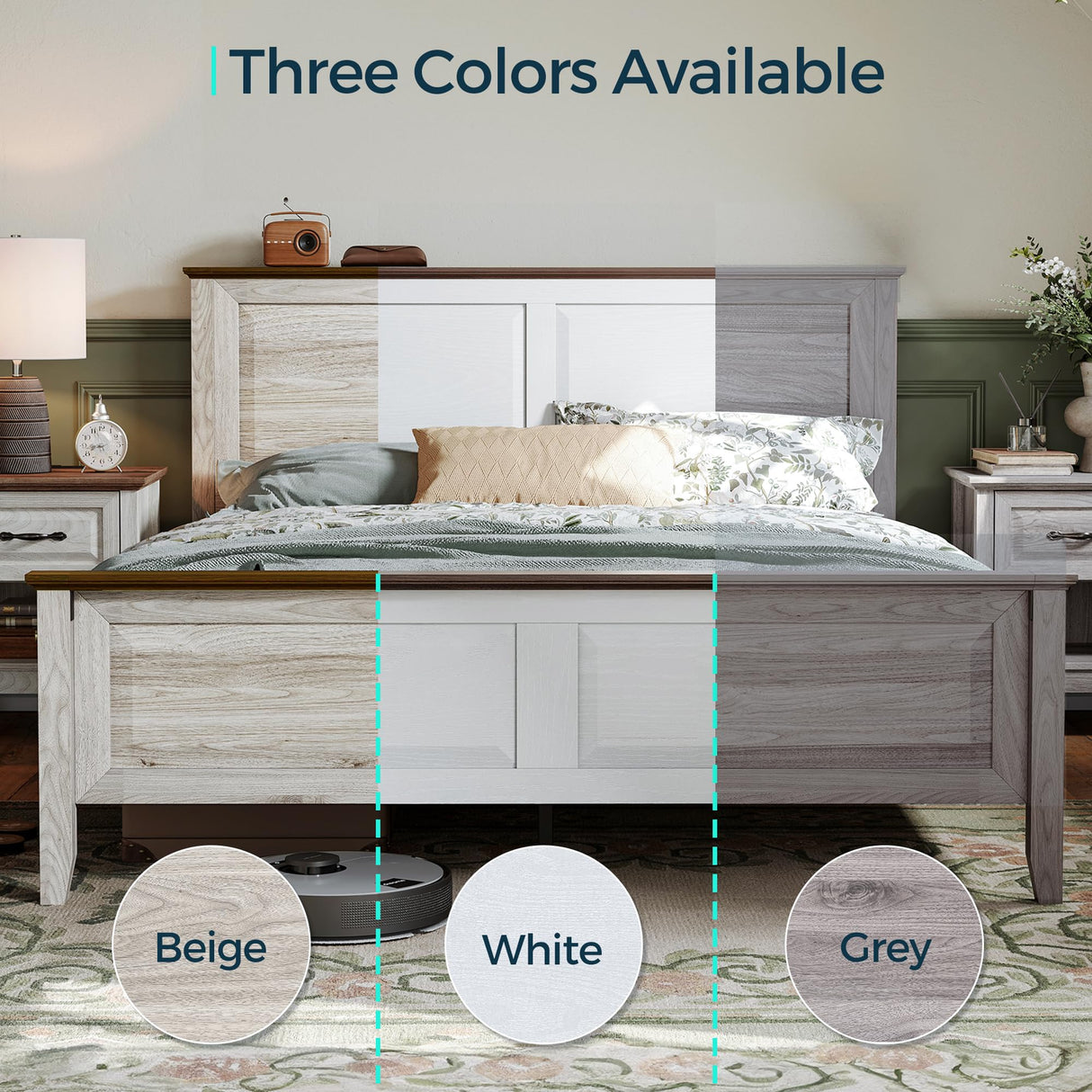 LINSY Farmhouse Bed Frame, Full Bedframe with Headboard and Footboard, Wooden Bed Frame with Solid Wood Slats, Rustic Grey Platform Bed Frames Full Size, No Box Spring Needed LINSY