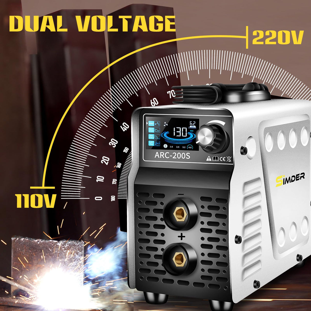 SSIMDER Stick Welder, Welding Machine 110v/220v 130A 2 In 1 Hot Start/ARC Force/LIFT TIG Welding Machine, Mini Portable ARC200S Small Anti-Stick Welder with Smart LCD IGBT Digital Welder S SIMDER
