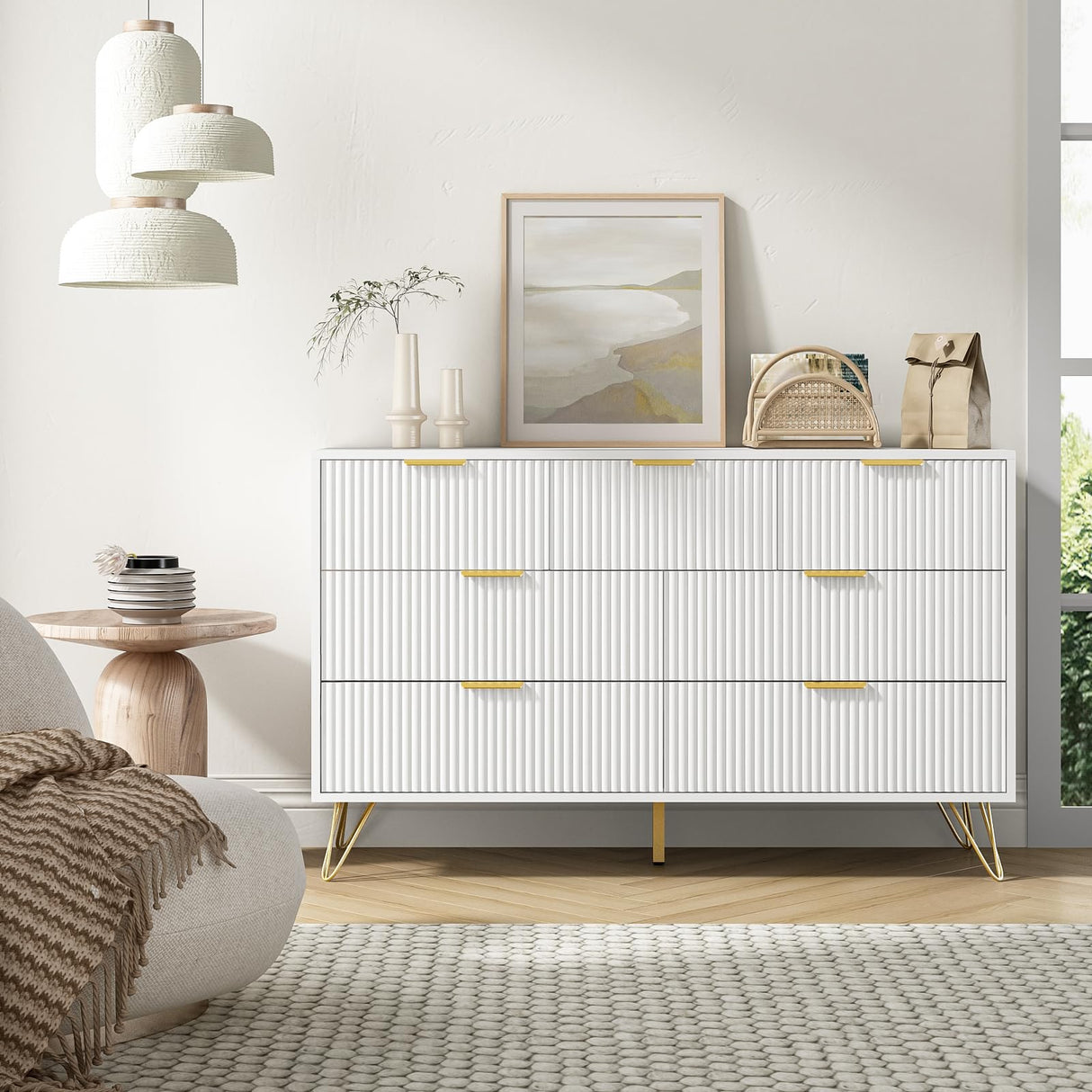 LYNSOM Dresser for Bedroom, Modern 7 Drawer White Dresser with Metal Handles and Wide Drawer, Wood Chest of Drawers for Living Room LYNSOM