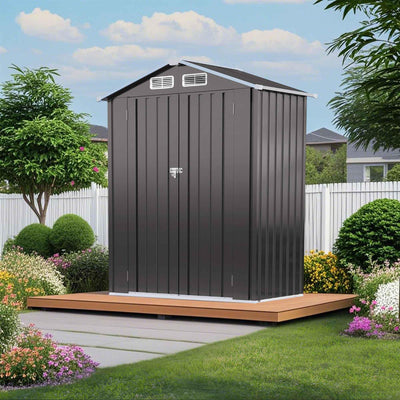5x3 FT Metal Outdoor Storage Shed, Waterproof Garden Tool Shed with Pitched Roof & Lockable Door, Compact Backyard Storage for Bikes, Lawn Equipment, Patio Furniture, Easy Assembly Utility Shed, Gray