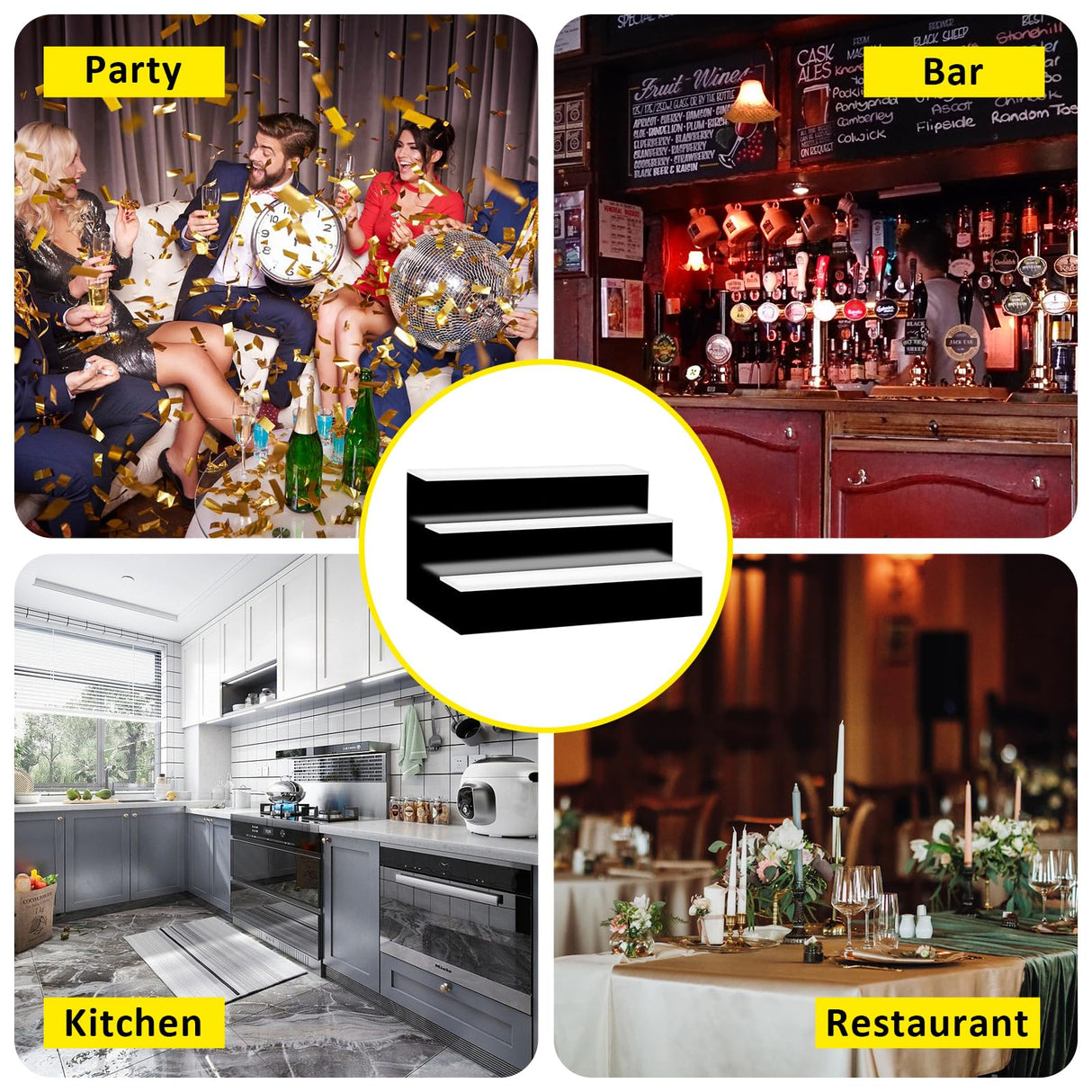 VONCI 16 Inch 3 Step LED Lighted Liquor Bottle Display Shelf, Bar Bottle Display Shelf with Remote Control and App Control for Home Commercial Bar Party VONCI