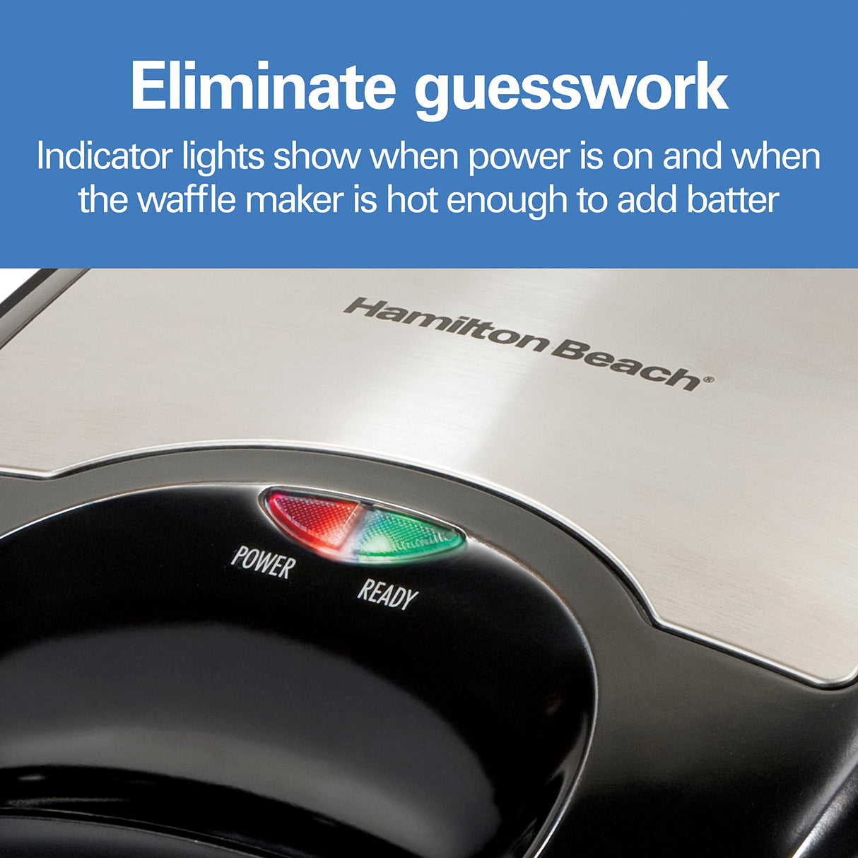 Hamilton Beach Non-Stick Belgian Waffle Maker with Indicator Lights, Makes 4 4" x 5" Mini Waffles, Hashbrowns or Keto Chaffles at Once, Compact Design for Easy Storage, Black & Stainless Steel (26020) Hamilton Beach