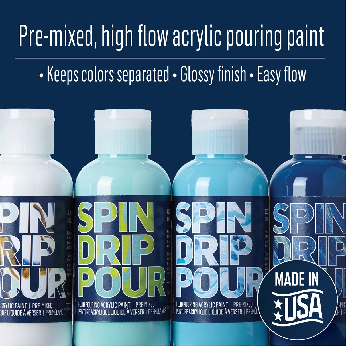 FolkArt, Surf's Drizzle Pre-Mixed Acrylic Set, Set of 4 Premium High Gloss Finish Fluid Pouring Paints Perfect for Indoor & Outdoor Arts and Crafts Projects, 50414 FolkArt