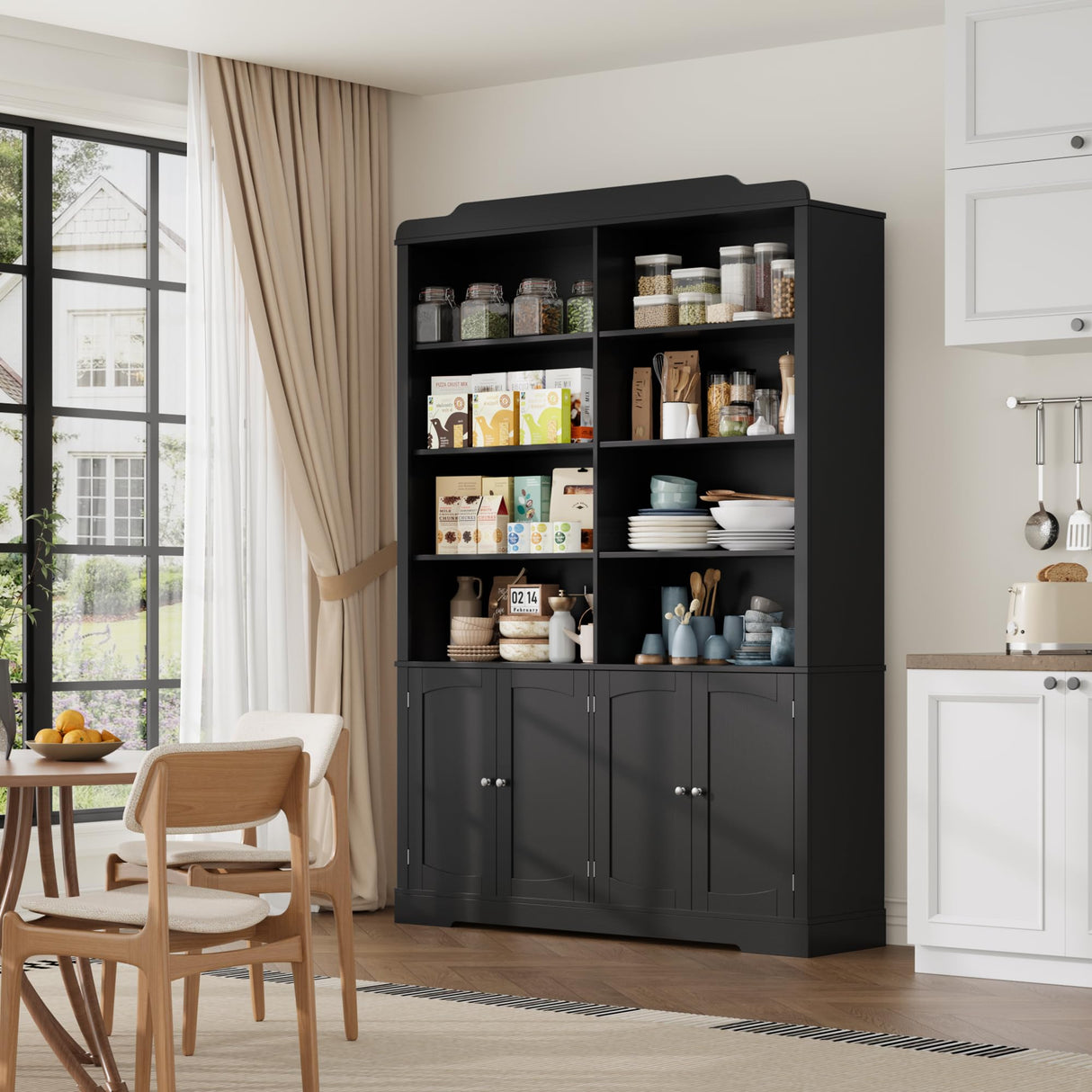 FACBOTALL 73.1" Bookcase with Doors,6 Tier Large Bookshelf with Storage,Adjustable Shelves & Curved Doors,11.9" Depth Bookcase and Bookshelf, Tall Storage Cabinet for Home Office, Living Room,Black FACBOTALL