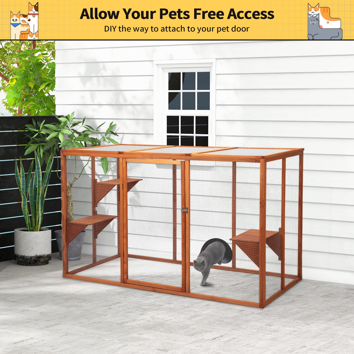 COZIVVOVV Catio Outdoor Cat Enclosure, 71" Large Weatherproof Catios with Cedar Wood Frame for cat Patio, Heavy Duty Outdoor Cat Condo & Cage, Indoor cattio for Cats (Orange-Red, Large) COZIVVOVV