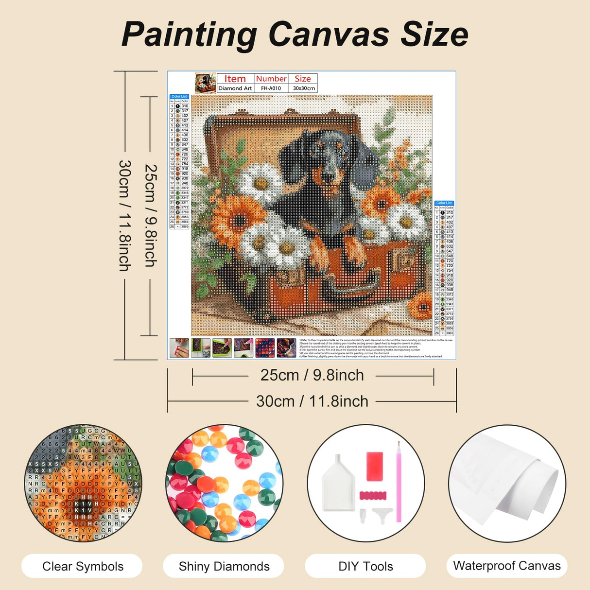 FHBUBPUP 5D Dog Diamond Painting Kits for Adults, Dachshund Diamond Art Kits for Beginners, DIY Full Drill Round Diamond Dot Gem Art, Craft Gift Suitable for Home Wall Decoration 12×12Inch FHBUBPUP