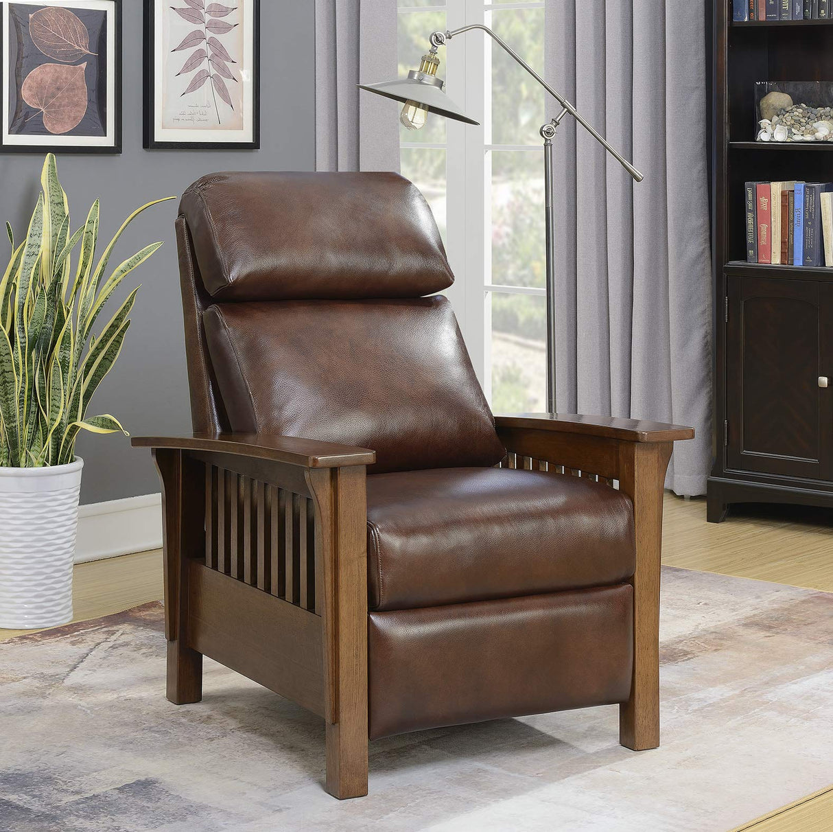 BarcaLounger Mission 7-3323 (Craftsman) All Leather Push Back Manual Recliner Chair - 5702-87 Wenlock Fudge All Leather BarcaLounger