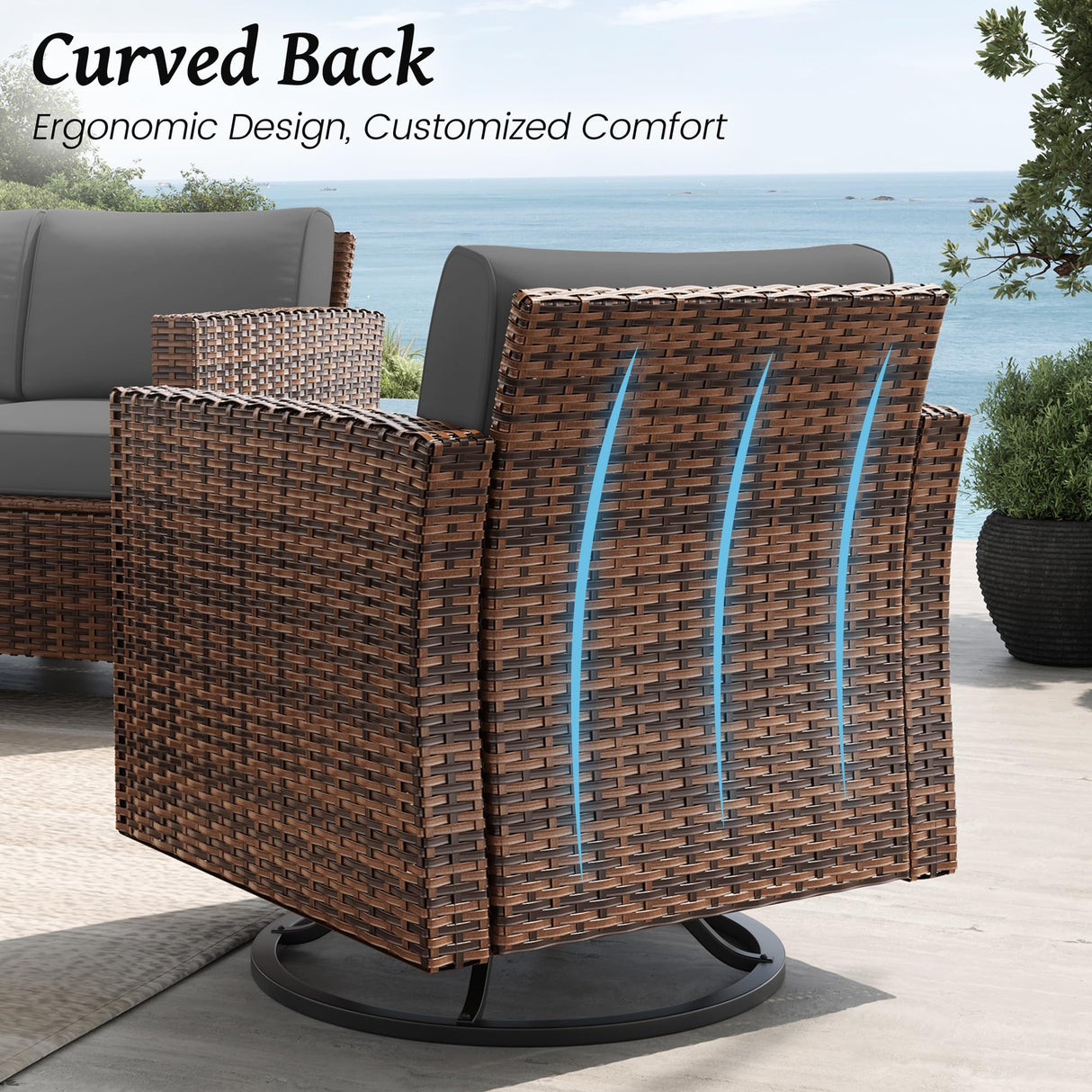 Amopatio Patio Furniture Set, Wicker Outdoor Sectional Sofa Sets, 7 Pieces Rattan Conversation Set with Storage Table, Swivel Chairs Include Waterproof, (Grey) Amopatio