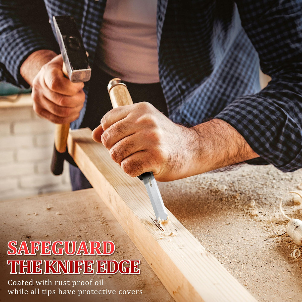 Dreyoo 1Pack No. 4 Adjustable Wooden Hand Plane with 2 Inch Blade & 4PCs 9.5in Wood Chisel for Woodworking with Cap, CR V Steel Beveled Edge Blade Chisel, Professional Carpenter Tools for Woodworking Dreyoo