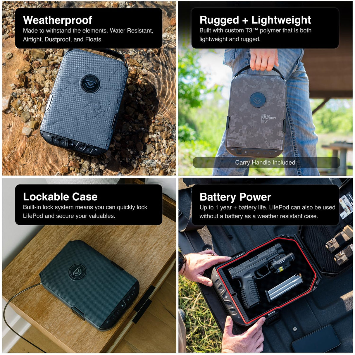 VAULTEK LifePod 20 Full-Size Biometric Lockable Weatherproof Case with Built-in Lock, Steel Security Cable, & TSA Handgun Case or Car Safe, Portable Travel Pistol Safe/Colion Noir Edition VAULTEK