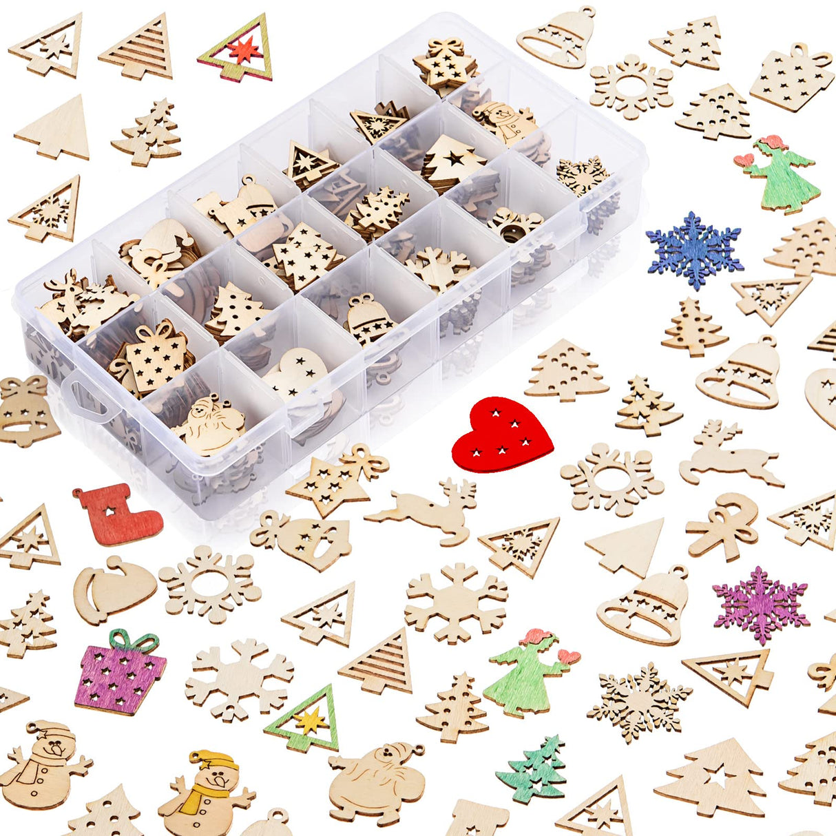 300 Pieces Unfinished Mini Wooden Christmas Ornaments DIY Wooden Christmas Ornaments Mini Blank Wood Slice Cutout Christmas Craft for Holiday Winter Xmas Tree Hanging Decoration DIY Craft,30 Styles AWIZOM