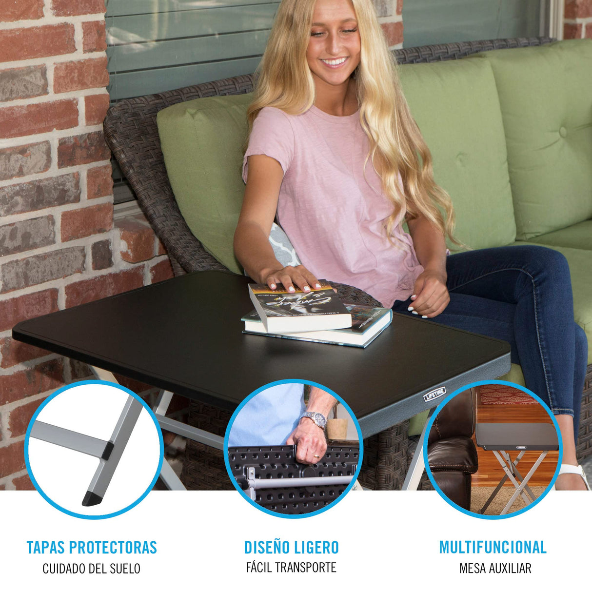 Lifetime Small Folding Table, Personal TV Tray - Portable - great for Kids, Camping, Cards, or Laptops - Plastic Black 30 Inch (80623) Lifetime