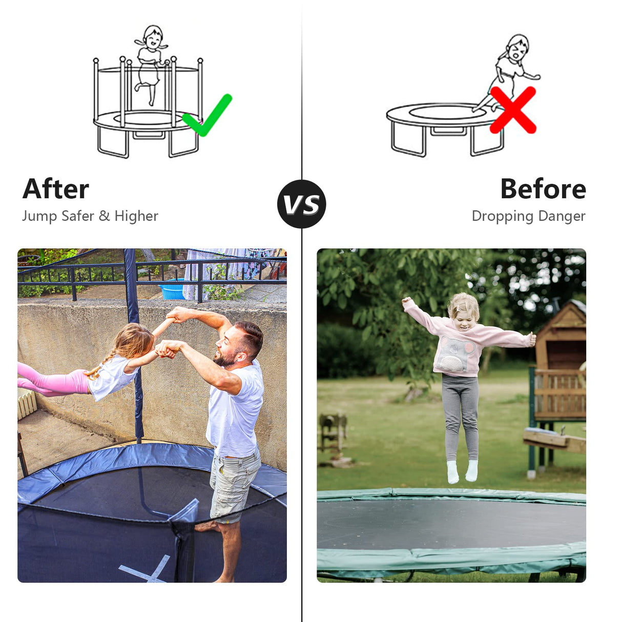 Goplus Trampoline Safety Net for 8FT 10FT 12FT 14FT 15FT 16FT Round Frame Trampoline, Weather-Resistant Replacement Enclosure Net with Double-Headed Zipper, Hooks, Net Only (15FT-6 Poles-19 Hooks) Goplus