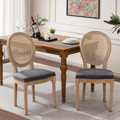 SoarFlash French Dining Chairs Set of 2, Vantage Dining Chair with Round Back, Wood Leg Farmhouse Country Rattan Dining Chair for Kitchen,Bedroom,Deep Grey