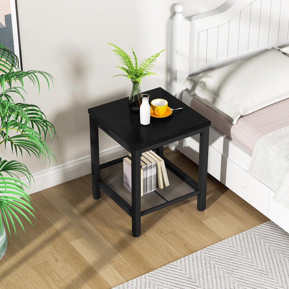 Lamerge 3 Pieces Living Room Table Set, Industrial Coffee Table with 2 Square End Side Tables, Coffee Table Set with Metal Frame for Apartment Home Office, Black Lamerge