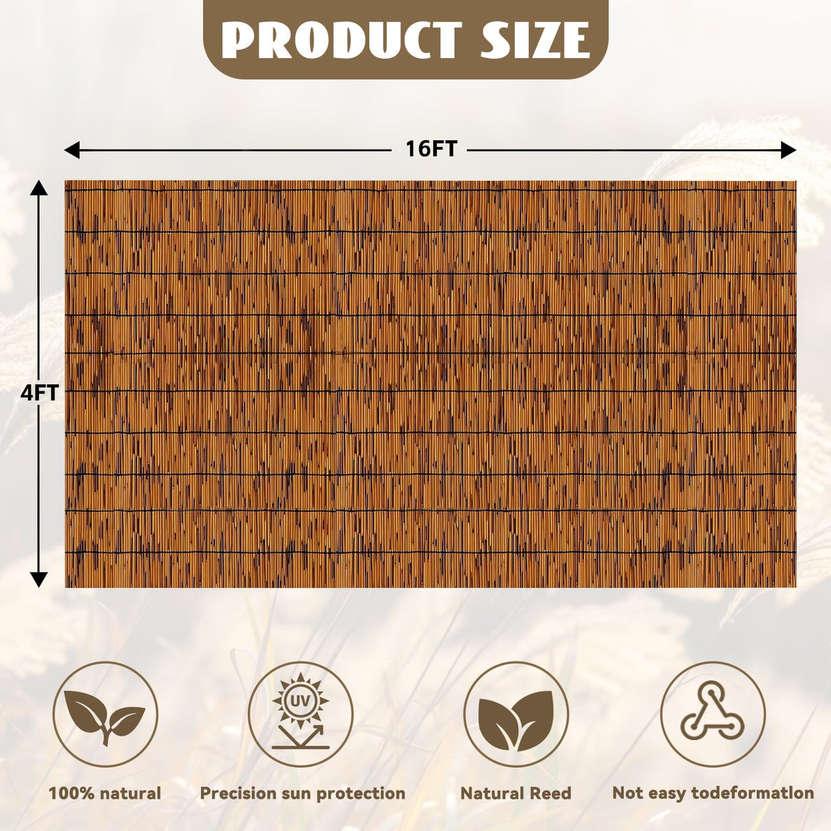 KOIUEYW Natural Reed Fencing Rolls, Decorative Bamboo Fencing 4ft High Roll Reed Screen Curtain, Natural Reed Bamboo Fencing for Outdoor Balcony Patio Garden Backyard (Light Russet) KOIUEYW