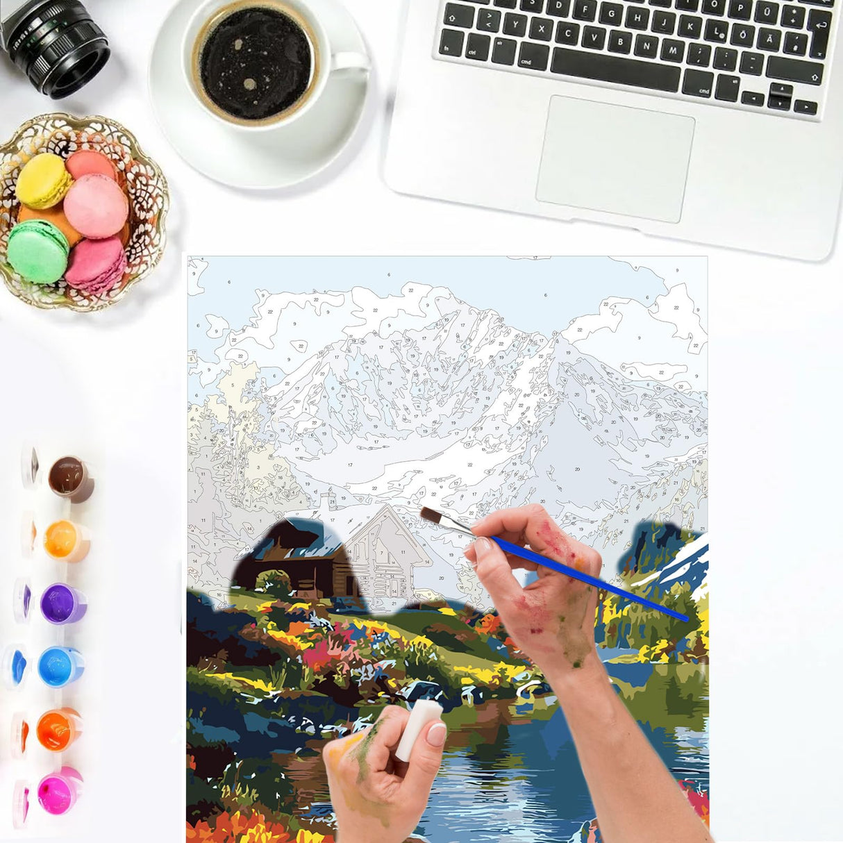 Lxmsja Snow Mountains Paint by Numbers Kit for Adults, Acrylic Lake House Paint by Numbers for Adults Beginner, DIY Craft Supplies Oil Painting Kits for Home Wall Decor 12x16 inch (Framed) Lxmsja