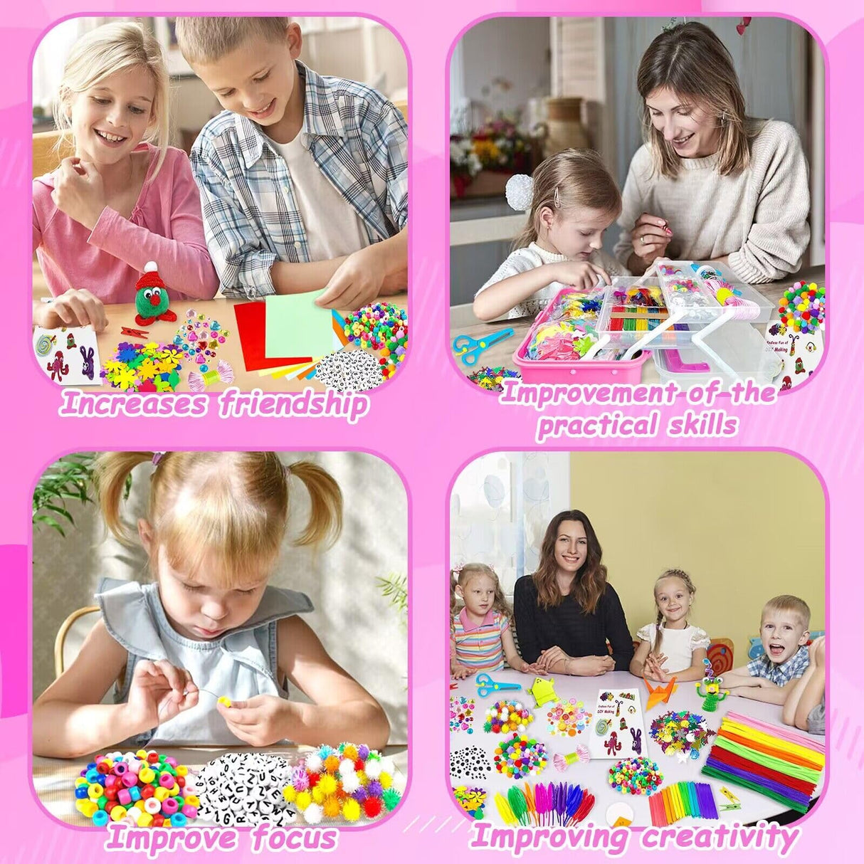 3000 Arts and Crafts Supplies for Kids Craft Kit All in 3 Layered Craft Box with Pipe Cleaners Crafts for Kids Age 4-6, 6-8, 8-12 DIY School Supplies Materials Set Toys Gifts for Girls Boys, Red BNUZEIYI