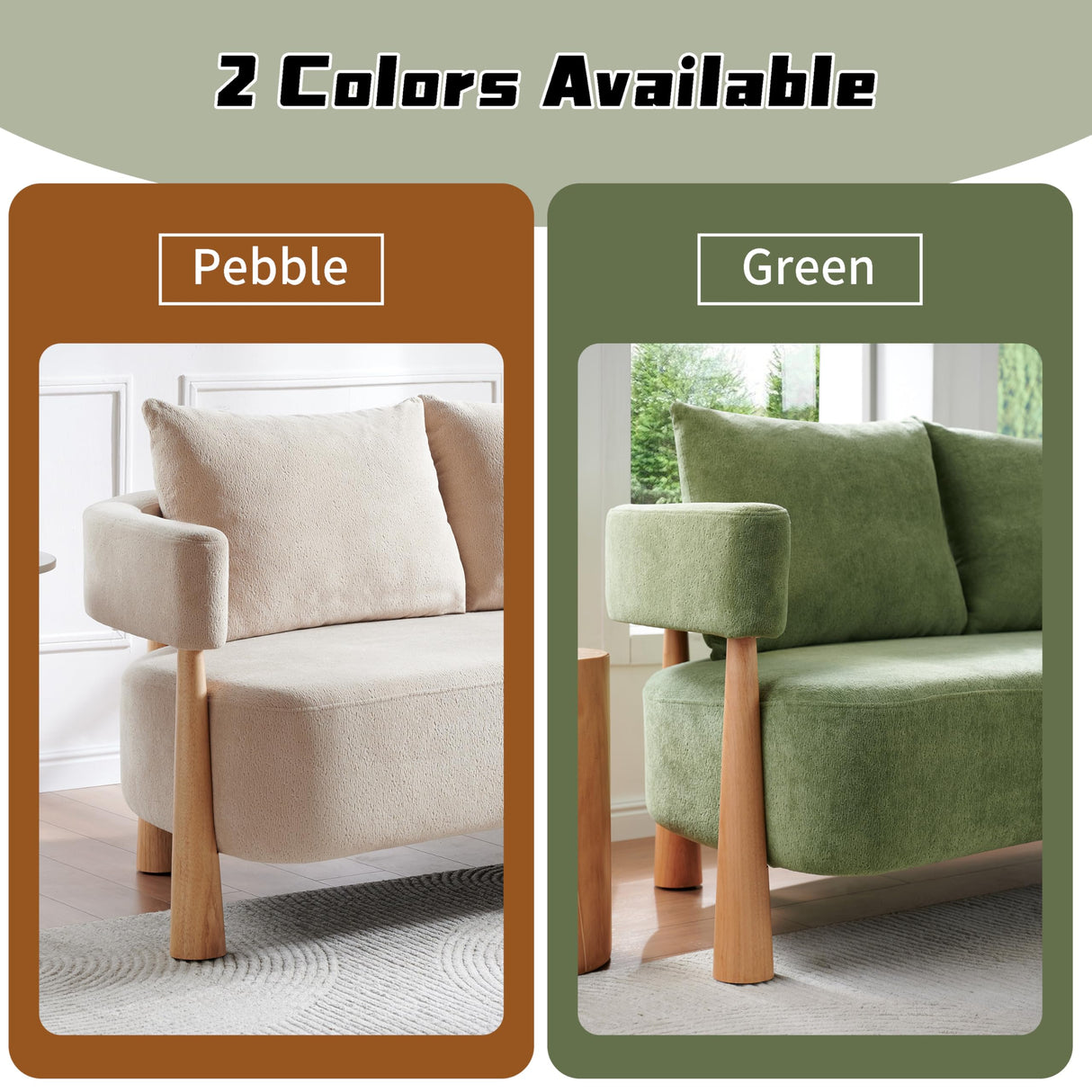 QNZK 67" L Loveseat Sofa, Mid Century Modern Sofa Couch with 2 Pillows, Comfy Chenille Couches, Upholstered Small Sofa for Living Room, Bedroom, Apartment & Office, Easy Assembly, Green QNZK