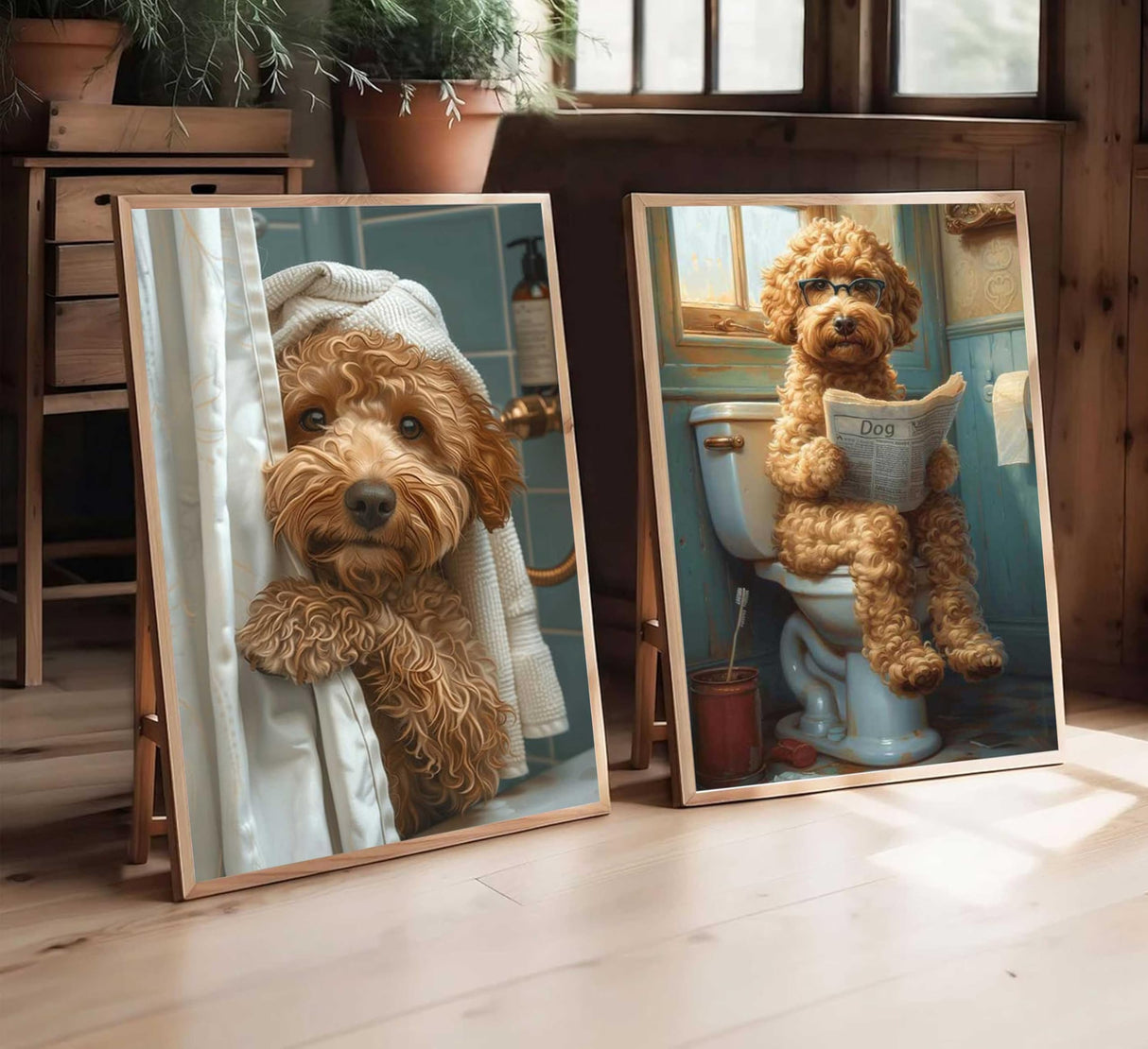 2Pcs Paint by Number Kit 16x20inch Adults Cute Curly Dog Bathroom Scenes DIY Painting Set with Pre - Numbered Canvas, Funny Puppy Art for Home Decor Gift Generic