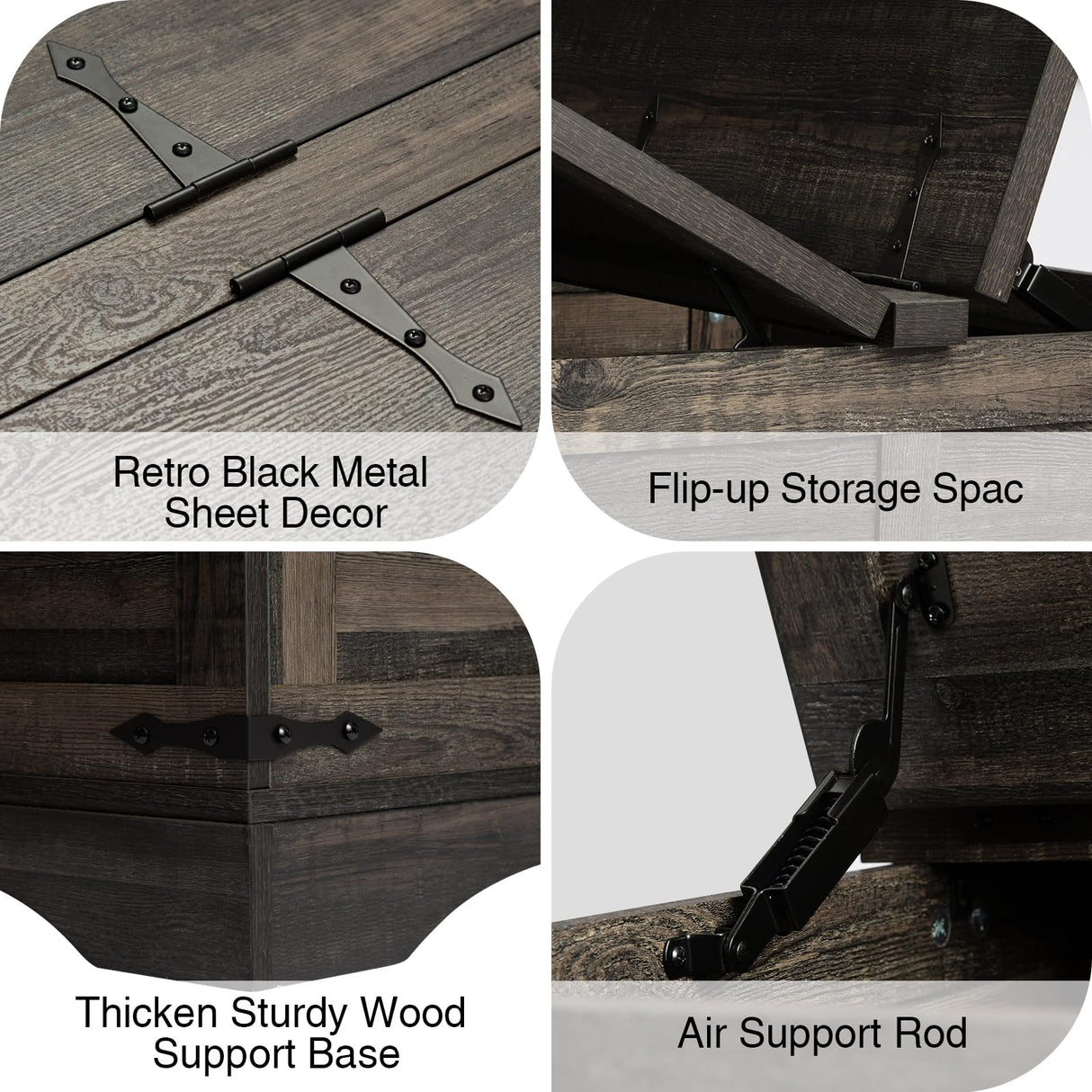 Wnutrees Farmhouse Coffee Table with Hinged Lift Top and Large Hidden Storage Compartment, Rustic Square Wood Central Table for Living Room, Bedroom, Home Office,Dark Wnutrees