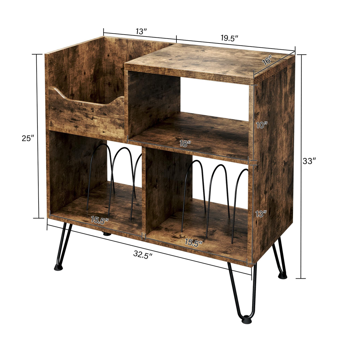 TC-HOMENY Record Player Stand with Vibration-Isolated Turntable Design, Vinyl Record Storage Table with Charging Station, Mid-Century Modern Turntable Stand TC-HOMENY