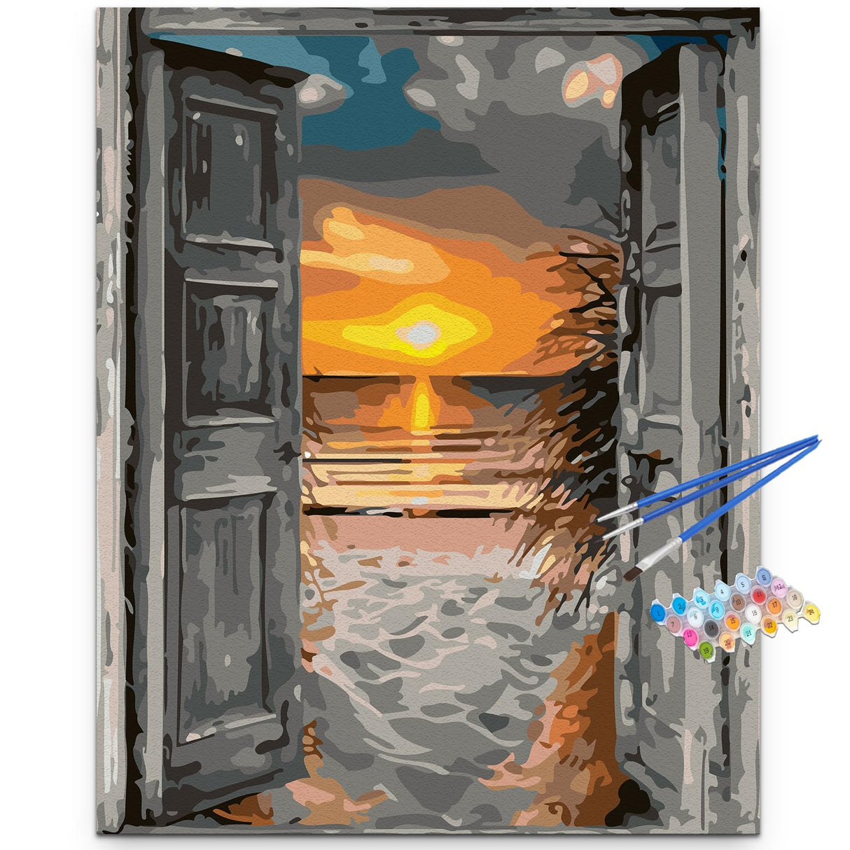Artunion Sunset Beach Paint by Numbers for Adults Beginner,Easy Door to Beach Paint by Number Kits, DIY Oil Painting Paint by Number Kits on Canvas Arts Craft for Home Wall Decor 16x20 Inch Artunion