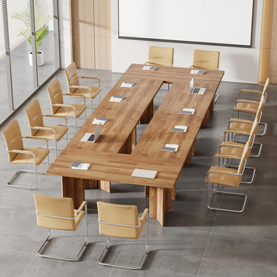 Tribesigns 15.7FT Conference Table, Large Rectangle Meeting Seminar Table for 14-16 Person, Long Wooden Business Tables (Set of 6, Walnut)