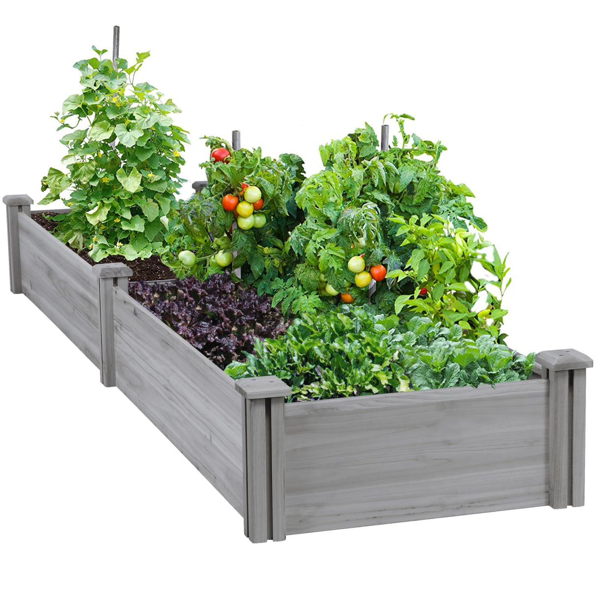 Yaheetech 8×2ft Wooden Horticulture Raised Garden Bed Divisible Elevated Planting Planter Box for Flowers/Vegetables in Backyard/Patio Outdoor, Gray, 97 x 25 x 11in Yaheetech