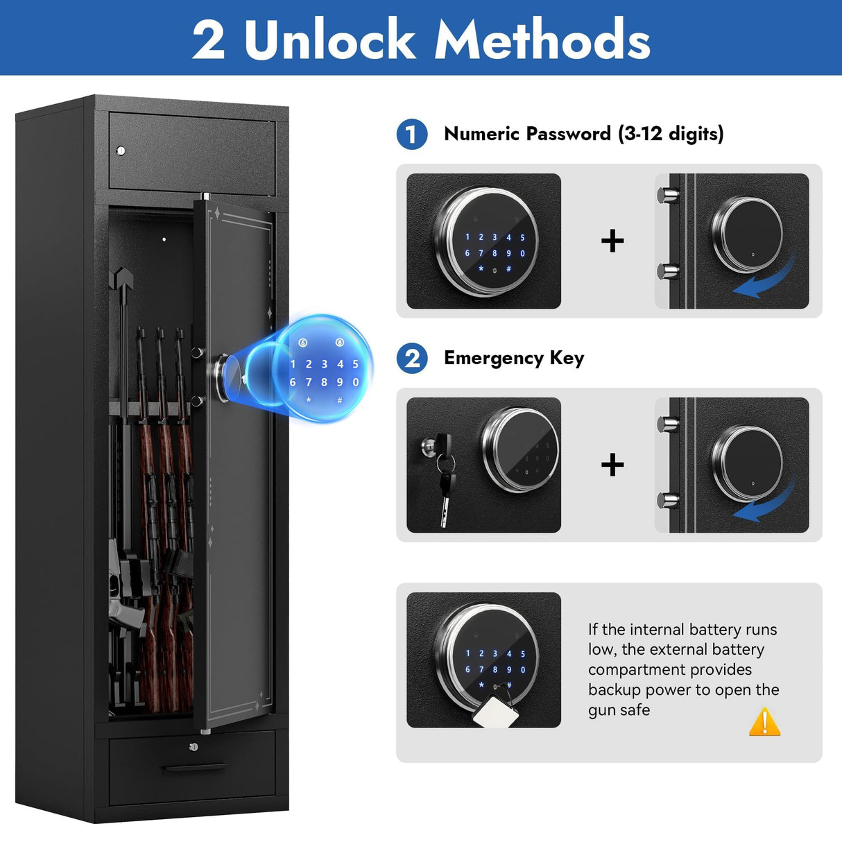 KAER 10-15 Gun Safe for Home Rifles and Pistols, Large Gun Cabinets for Rifles and Shotguns, Anti-Theft Rifle Safe with Drawer, Gun & Ammunition Storage & Safes (Unassembled) KAER