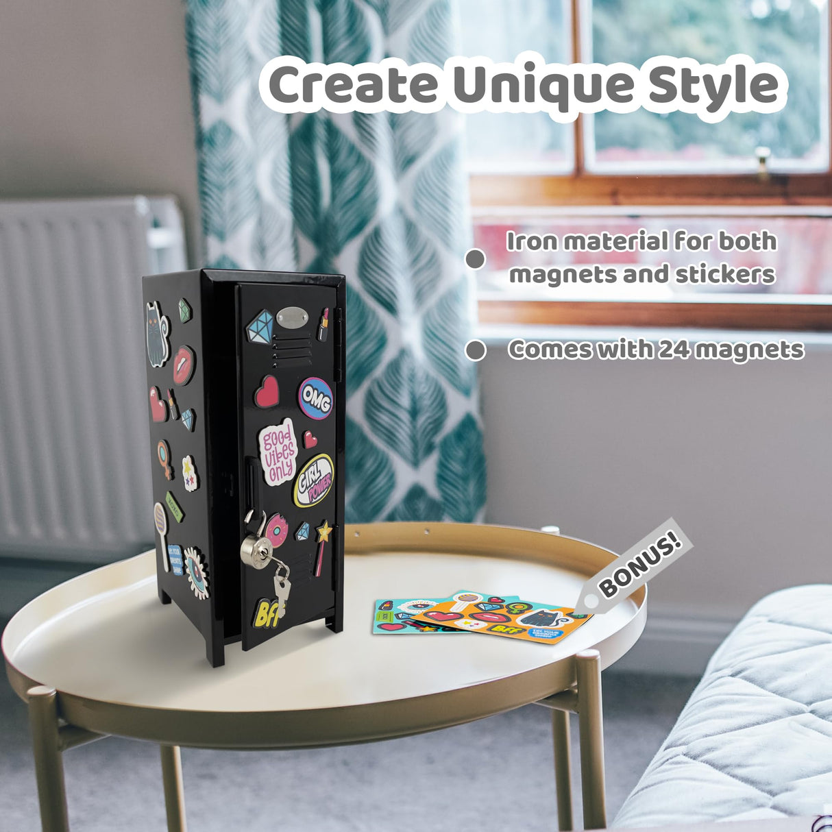 YOBRO Mini Iron Lockers, Functional Safe Box Locker with Lock and Megnets, Miniature Storage Locker for Desk Bedroom Home Office School, Metal Little Locker Gift for Kids, Black YOBRO