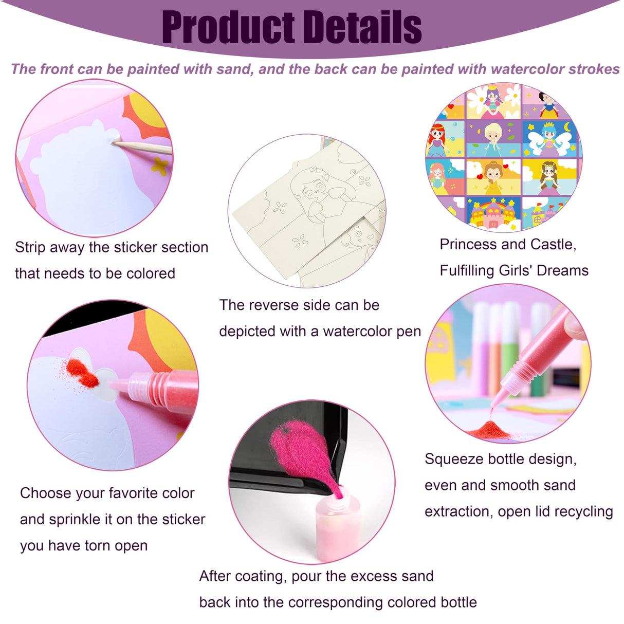 MoimTech Sand Art Kits for Kids,16 Arts and Crafts Designs,Sheet Sand Art Painting Cards,Princess and Castle Theme,Reusable Sand Tray 12 Color Sands & Tools,Stocking Stuffers for Kids MoimTech