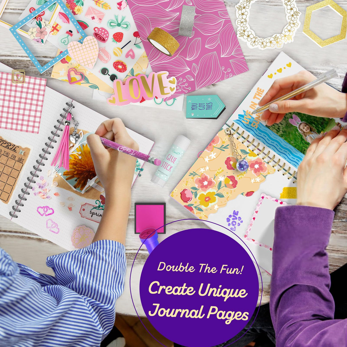 2-Pack DIY Journal Kit - Gifts for Girl Ages 8 9 10 11 12 13 14 Year Old - Cool Birthday Gifts Ideas for Girls - Art & Crafts for Tween Kid - Teen Girls Trendy Stuff - Scrapbook & Diary Supplies Set LAOESE