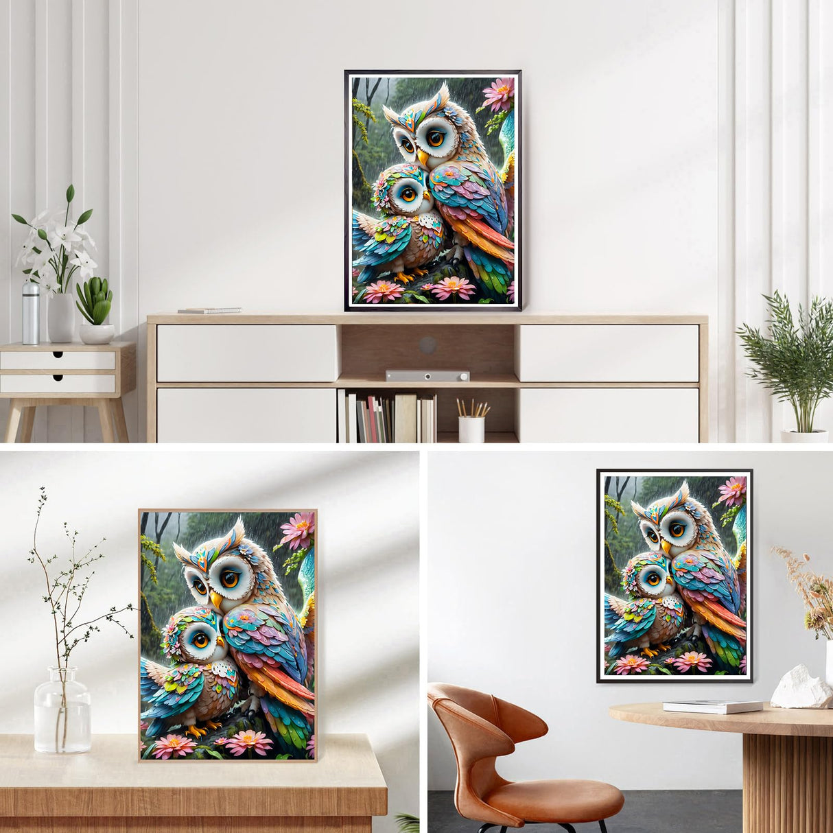 DPHERO Colorful Owl Diamond Painting Kits for Adults,5D Flowers Diamond Art Kits for Beginners,Round Full Drill Fantasy Diamond Painting Art,DIY Painting by Numbers Diamond Art Painting 12x16 inch DPHERO