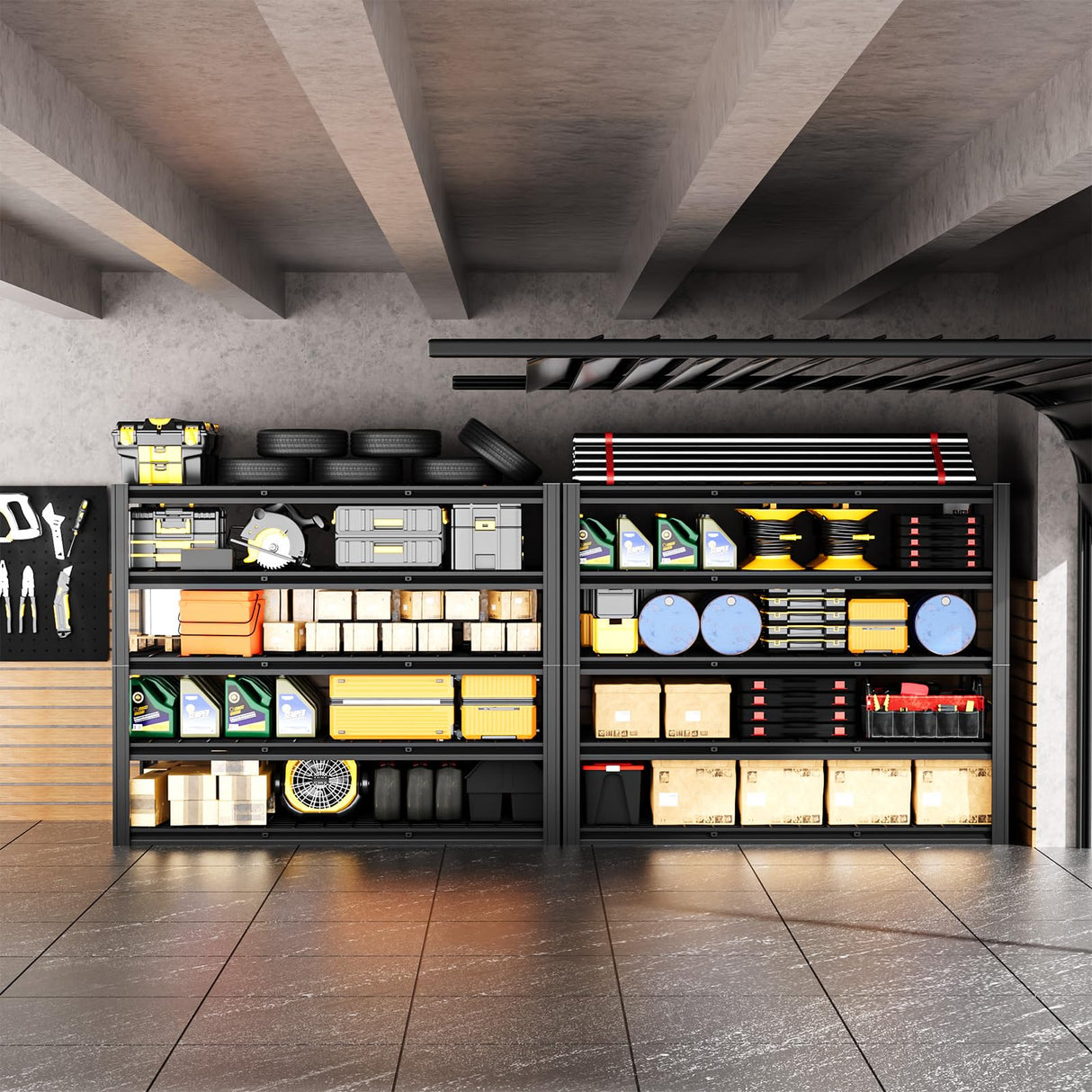 cynnda 5-Tier 60”W x 24”D x 72”H Garage Shelving 5-Tier Storage Shelves 3000LBS Heavy Duty Metal Shelf Adjustable Rack Units Suitable for Garage Basement Kitchen Warehouse Utility Shelves (Black) cynnda