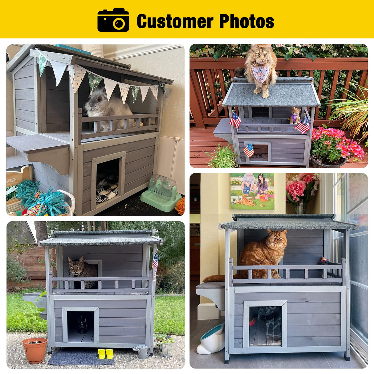 Aivituvin 2 Story Cat House Enclosure with Large Balcony, Indoor Cat Condo Outdoor Cat Shelter, Wooden Kitty Home with PVC Door Strip Aivituvin
