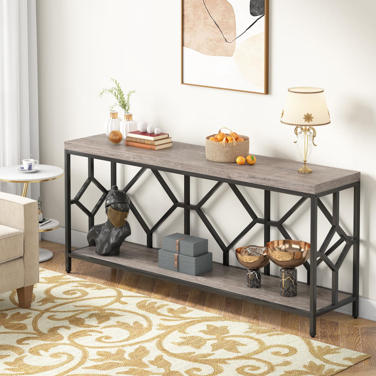 71 Inch Tribesigns Extra Long Narrow Sofa Console Table with Open Storage Shelf Tribesigns
