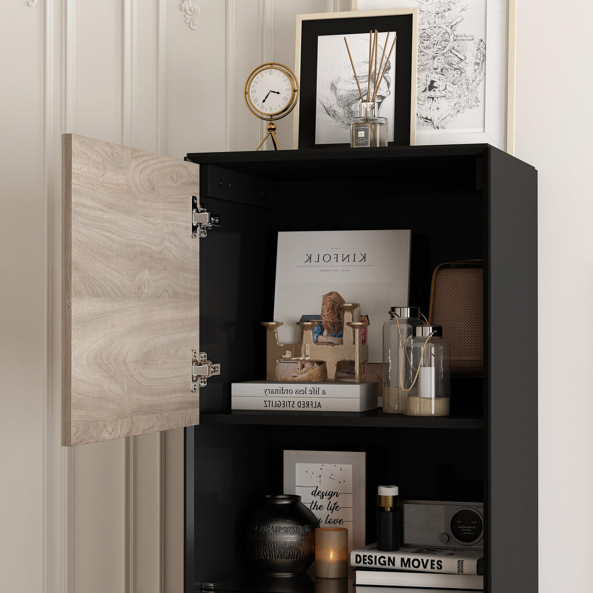 WOODTIME 3-Piece Large TV Stand with Lights and Bookshelves for TVs up to 70", Wall Unit Entertainment Center Media Console for Living Room & Home Theater WOODTIME