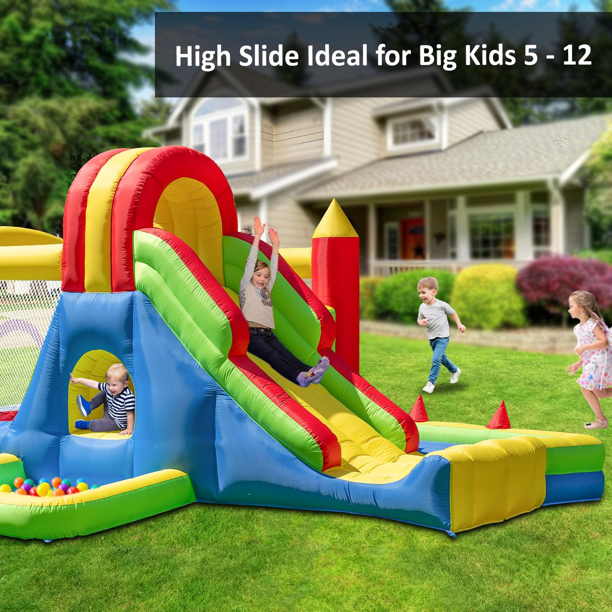 HuaKastro Large Bounce House for Big Kids – Inflatable Playground with Tall Slide, Climbing Wall, Water Pool, Bouncy Ball Pit, Tunnel, Ring Toss Cones, Perfect for Backyard Party Family Gatherings HuaKastro