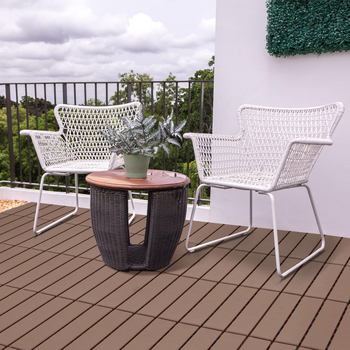 Candockway Plastic Interlocking Deck Tiles, 9 Pack Outdoor Flooring Waterproof Pavers for Patio Garden Porch Yard, All Weather Use, Coffee Candockway