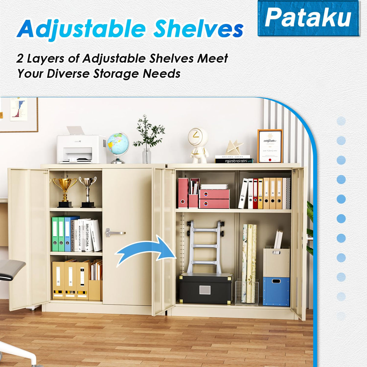 Pataku Metal Storage Cabinet, Garage Cabinet with Doors and Shelves 36" Hx32 Wx16 D, Steel Lockable File Cabinets for Office, Home, Garage, Basement, Industrial, Putty Pataku