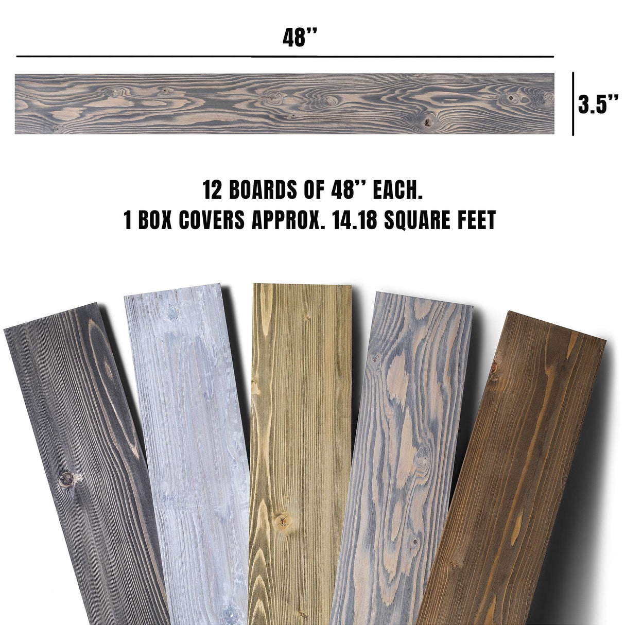 BoscoMondo Barnwood Wall Planks, Rustic Solid Wood Panels, Accent Wall Decor, 14 Square feet - 48" Long - 3.5" Wide Boards BoscoMondo