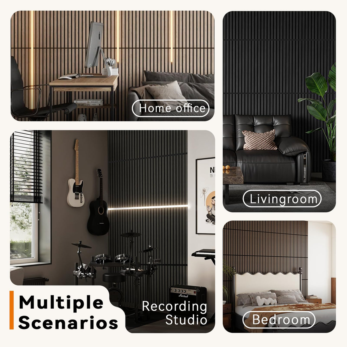 Upick Foldable Acoustic Wall Panels, 4 Pack 48" x 12.6" MDF Slat Wood Panels for Wall, Sound Absorbing Wall Panels for Interior Wall Decor, Walnut Upick
