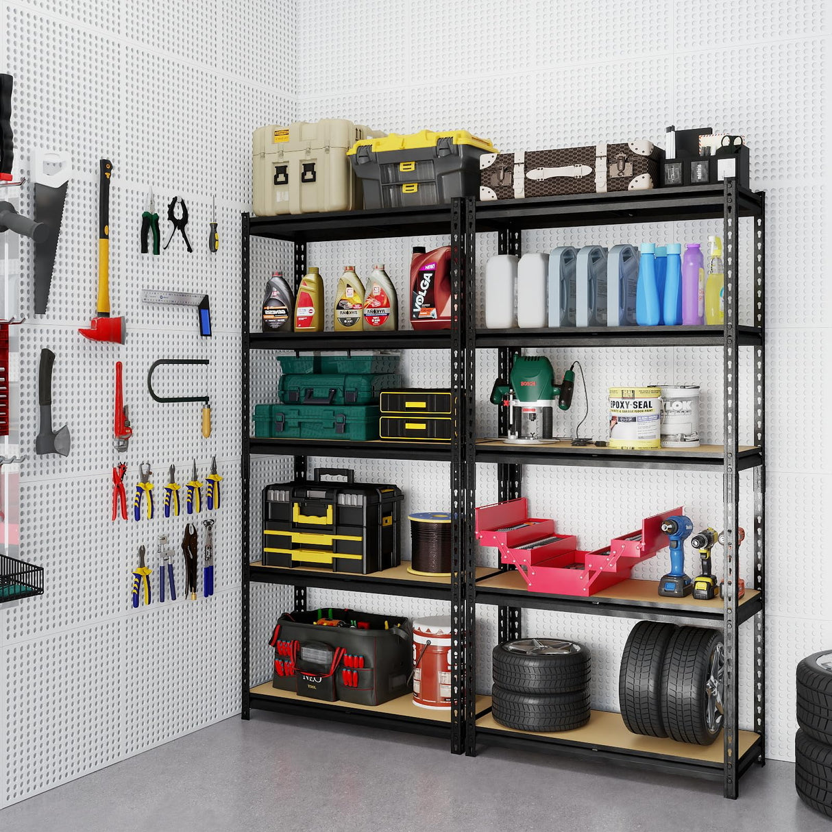 ZEUKMXOO Garage Shelving, 2400 LBS Metal Storage Shelves, 12" x 28'' x 60'' Heavy Duty Shelf, Adjustable Shelving Rack, Standing Shelf Units, Shelves for Garage Storage ZEUKMXOO