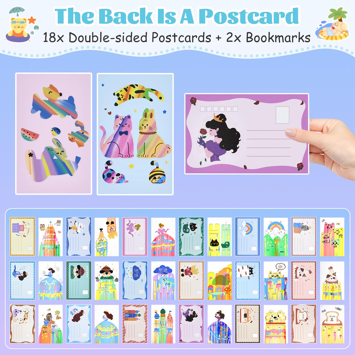 GAKICO Rainbow Scratch Art for Kids: Creative Squeegee Painting Kits, Rainbow Scratch Paper Art Set, Squeeze Magic Reveal Craft Kits, DIY Postcards Party Favors Novelty Gifts for Girls Boys GAKICO