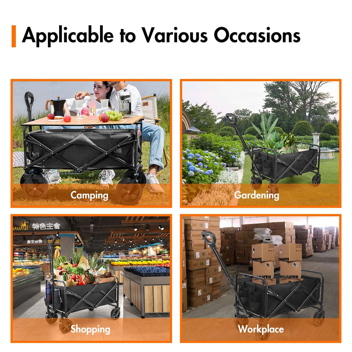 NEOTEC Collapsible-Folding-Wagon - Wagon Cart Heavy Duty Foldable Outdoor Utility with Silent Universal Wheels, Adjustable Handle for Camping NEO-TEC