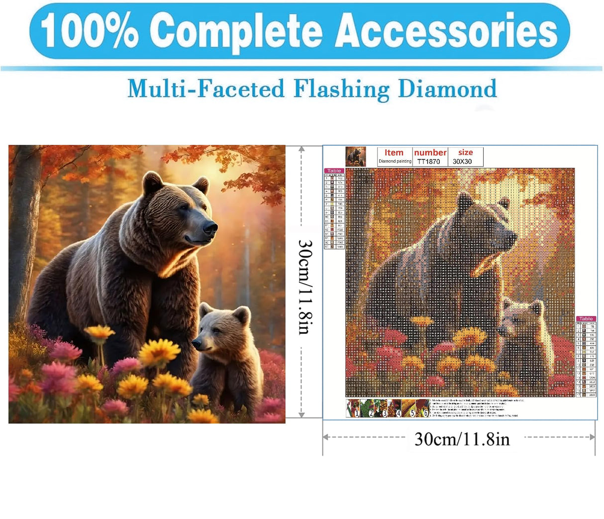 MOMDEDP Bear Diamond Art Kits for Adults,DIY 5D Forest Diamond Painting Kits for Beginners, Round Full Drill Diamond Dots Paintings,Diamonds Pictures Gem Art for Adults Crafts Home Decor 12x12inch MOMDEDP